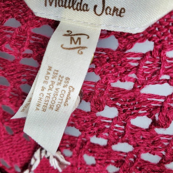 MATILDA JANE • Crimson Red Stitch in Time Open Knit Cardigan NEW Sz M - Picture 6 of 7